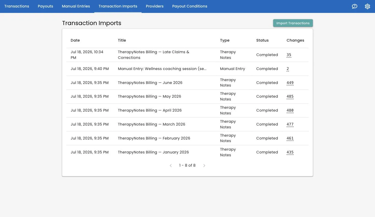The Transaction Imports list